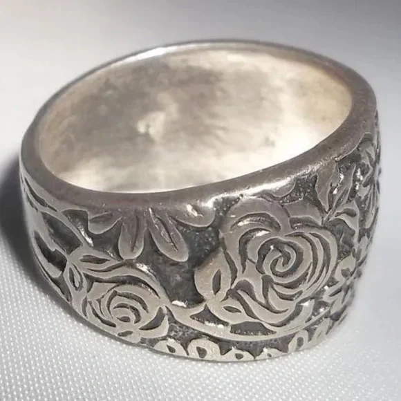 Silpada Vintage RARE Floral Garden Etched Oxidized Solid Sterling Silver Ring - Picture 3 of 7